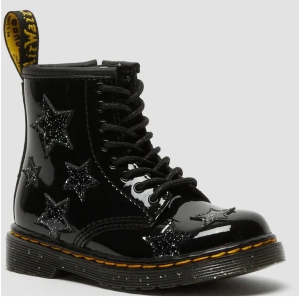 Dr. Martens Black Kids Boots with Glitter Stars